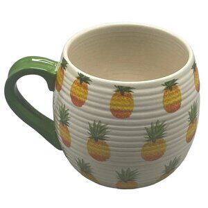 Dei pineapple coffee mug off white green yellow orange striped texture READ